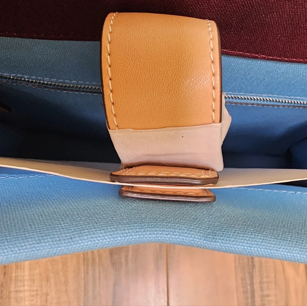 NEW TORY BURCH ELLA COLOR-BLOCK CANVAS TOTE - Picture 9 of 17